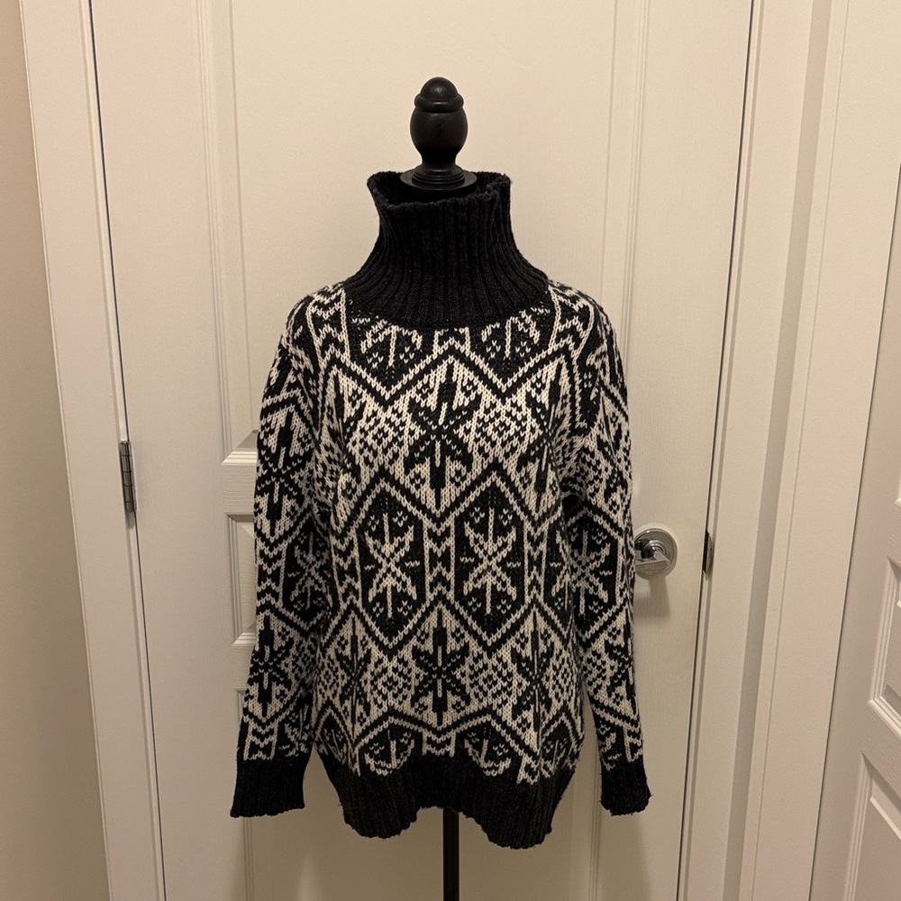 Dark Grey and White Turtleneck Sweater
